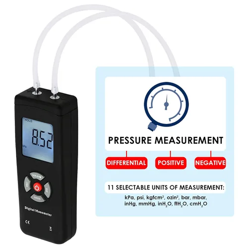 Miniatura 3 de Manómetro, medidor de presión de aire profesional, manómetro digital, medidor de presión de gas, 11 unidades con luz de fondo, adecuado para presión