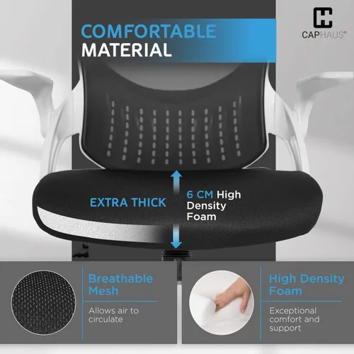 Miniatura 7 de CAPHAUS Silla de oficina ergonómica abatible, silla de escritorio acolchada de malla transpirable, soporte lumbar, silla giratoria con ruedas, Blanco