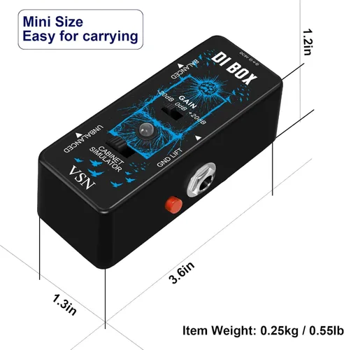 Miniatura 7 de VSN Caja pasiva de alto rendimiento DI Unidad de zumbido Eliminador de zumbido 1/4 instrumento Caja directa a equilibrado y desequilibrado XLR Mini