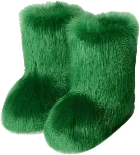 Botas de piel sintética para mujer, peludas, peludas, con punta redonda, de gamuza, cómodas, de felpa, cálidas, cortas, para nieve, zapatos planos,