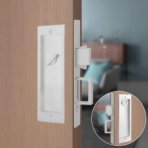 Miniatura 14 de Moderno juego de herrajes para puertas de bolsillo, cerradura de privacidad con tiradores de dedo y cierre suave, para puertas correderas