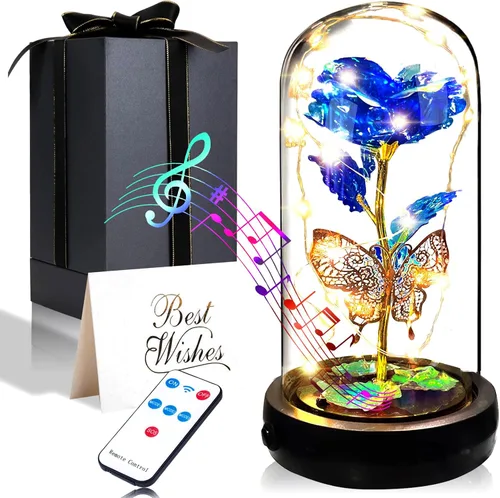 Miniatura 8 de Regalos de rosas de cumpleaños para mujeres y mamá, regalo de rosa de cristal blanco colorido Rainbow Rose in Glass Dome with Music Box, Light Up