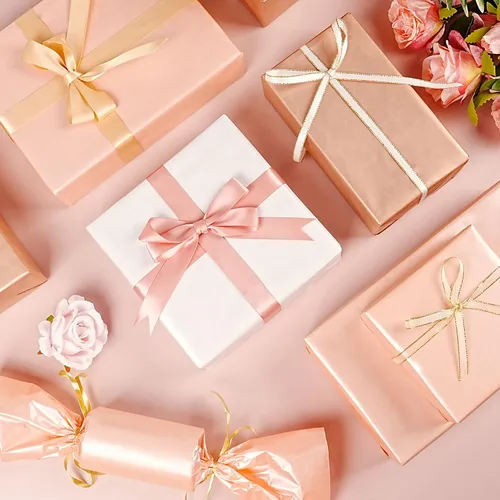 Miniatura 4 de 60 hojas de papel de seda para bolsas de regalo, 14 x 20 pulgadas, papel de seda metálico rosa dorado rosa blanco para embalaje de manualidades, Oro