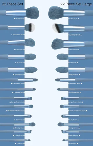 Miniatura 4 de Juego de 22 brochas de maquillaje, incluye brocha para base, brocha para sombras (azul, 22 piezas)