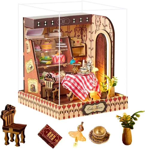 Miniatura 9 de Kit de rincón de libros, kit de casa en miniatura con LED, rompecabezas de madera 3D para adultos, kit de construcción de casa de muñecas, kit