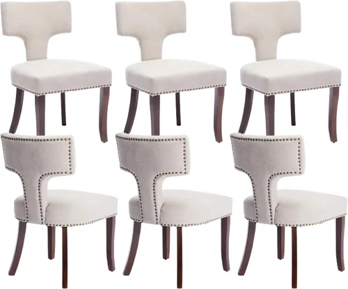Miniatura 24 de Juego de 2 sillas de comedor modernas de mediados de siglo, sillas de comedor tapizadas en tela de chenilla con respaldo curvado y ribete