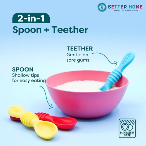 Miniatura 3 de Juego de cucharas de silicona prémium para bebés, cucharas para bebés y niños pequeños, utensilios de destete masticables para bebés de primera
