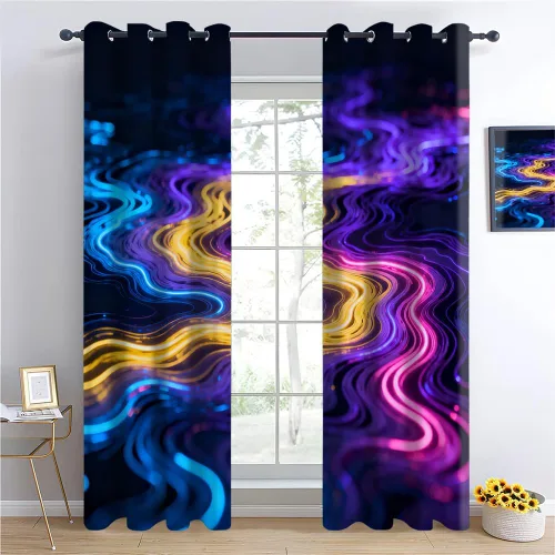 Miniatura 9 de Cyber Ring Curtains, Thermal Insulated Darkening Drapes For Sci-Fi Home Decor, Futuristic Neon Circle Digital Grid Scene Grommet Window Treatments