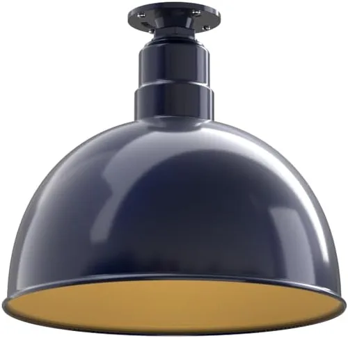 Miniatura 23 de Steel Lighting Co. Colgante de cuenco rosa Lámpara montada en el techo Cúpula de 15 pulgadas vástago de 12 pulgadas Estilo granero de acero