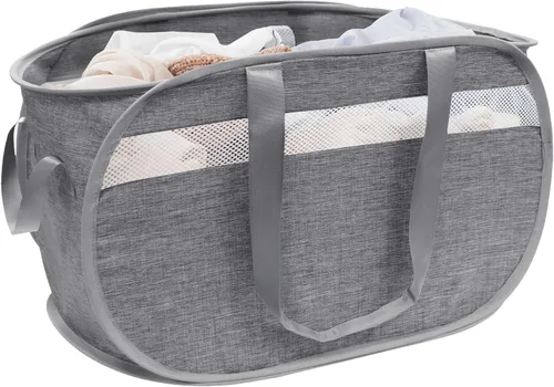 Miniatura 12 de Cesta plegable para la ropa sucia duradera con 2 compartimentos para clasificar y almacenar, cesta portátil para ropa sucia para dormitorio, cuarto