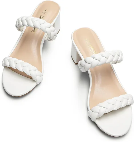 Miniatura 2 de DREAM PAIRS Zapatos de tacón bajo con dos correas trenzadas para mujer, puntera abierta, tacón grueso, sandalias de tacón grueso, para fiestas