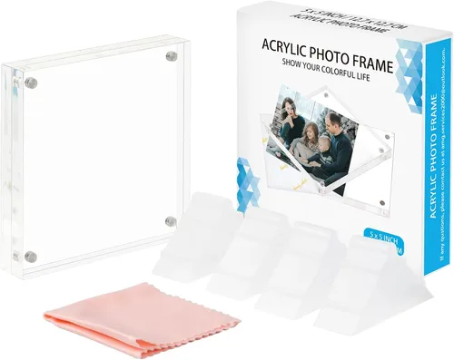 Miniatura 4 de ECOSEAO Portarretratos de 4 x 4 pulgadas, hechos de acrílico transparente de alta calidad, muestra fotos de 3 x 3 con paspartú o 4 x 4 sin paspartú