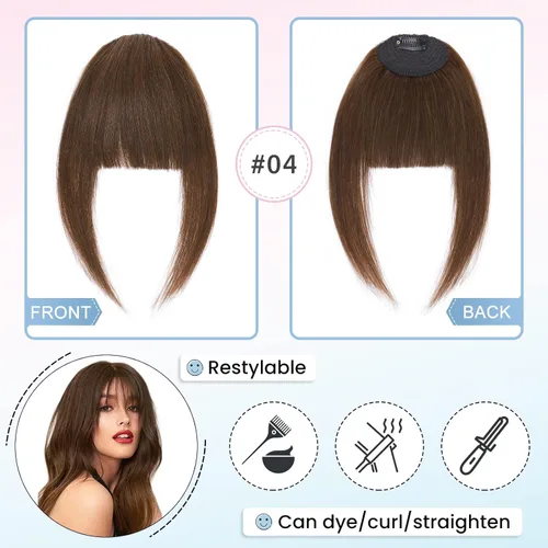 Miniatura 4 de Hairro Flequillo con clip, de cabello humano, fleco francés, con flecos, parte frontal plana, flequillo lateral, clip con cortina de sien, clip