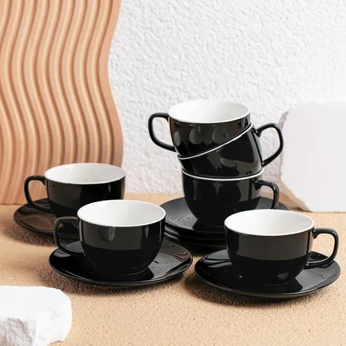Miniatura 7 de BTaT Tazas de té y platillos de porcelana - 6 onzas, negro, juego de 6, adultos