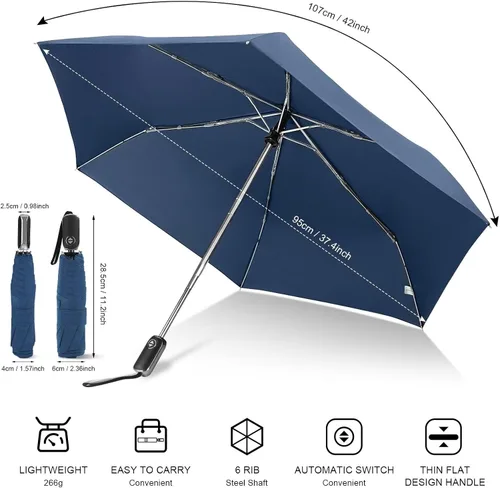 Miniatura 6 de LEAGERA Paraguas de viaje compacto para bolso, mango plano, impermeable para lluvia ligera