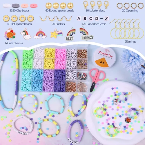 Miniatura 3 de Wuollgess Juego de 3500 cuentas de arcilla pastel para hacer pulseras, cuentas heishi de macarrón de polímero para joyas, kit de pulsera de amistad