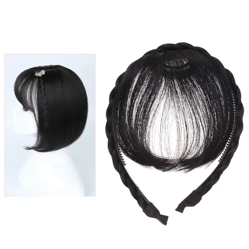 Miniatura 9 de Extensiones de cabello sintético con flecos, para mujeres y niñas (negro)