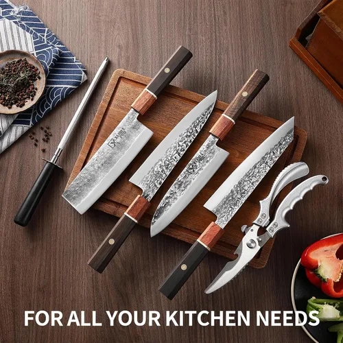 Miniatura 4 de Juego de cuchillos de Japón, juego de cuchillos Nakiri Santoku de acero de alto carbono de Japón, cuchillo de carnicero forjado a mano