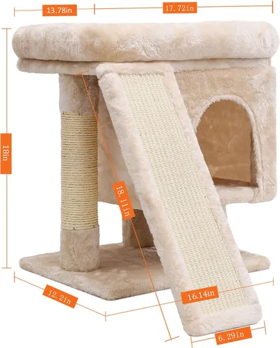 Miniatura 2 de SYANDLVY Árbol pequeño para gatos grandes de interior, condominio para gatitos con poste rascador y tabla, torre de actividades moderna con cueva