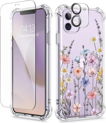 Miniatura 91 de GVIEWIN - Funda floral para iPhone 14 de 6.1 pulgadas, protector de pantalla + protector de lente de cámara, no se amarillenta, a prueba de golpes