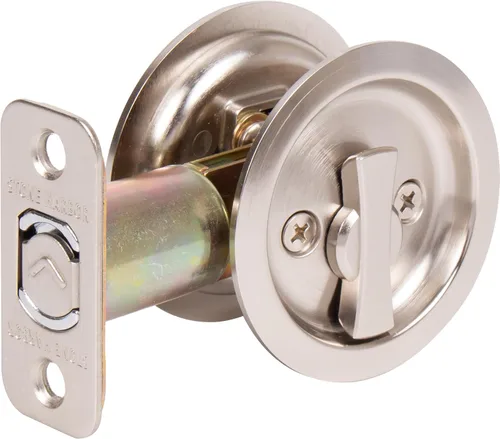 Miniatura 2 de Stone Harbor Hardware Cerradura de puerta de bolsillo redondo, función de entrada, fondo de 2-3/8", níquel satinado