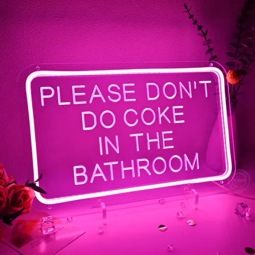 Miniatura 5 de Planzo Letrero de neón LED rosa con texto en inglés «Please Don't Do Coke In The Bath» para el hogar, dormitorio, baño, sala de juegos, bar, tienda