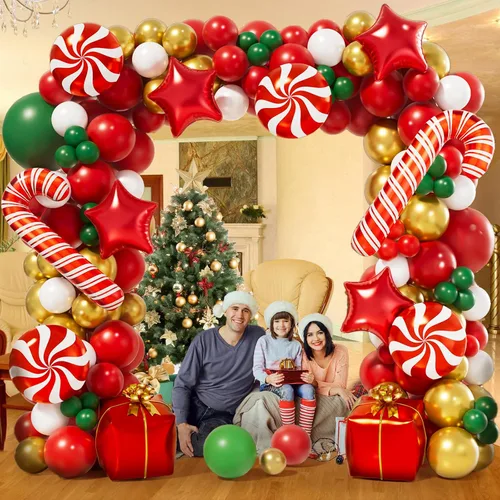 Miniatura 3 de AobkDeco Kit de arco de guirnalda de globos de Navidad de 151 piezas con globos rojos, blancos, dorados, verdes oscuros, globos de papel de Oro rojo