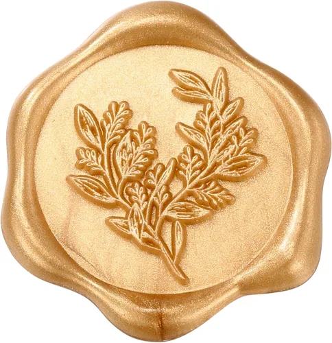 Miniatura 29 de Yoption Pegatinas de sello de cera de eucalipto, paquete de 50 pegatinas de sello de sobre autoadhesivas doradas antiguas para boda, fiesta
