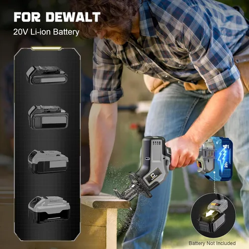 Miniatura 7 de Cerycose Sierra recíproca inalámbrica compatible con batería DeWalt de 20 V máximo, motor sin escobillas, velocidad variable 0-3000 Spm, cambio