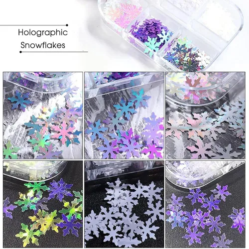 Miniatura 6 de Lentejuelas con purpurina de copo de nieve, 6 rejillas holográficas de Navidad, diseño de uñas de Navidad, diseño de uñas de invierno, Navidad