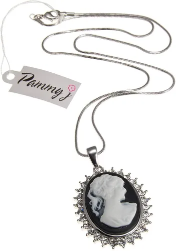 Miniatura 3 de PammyJ Collar de camafeo Silvertone para dama, 18