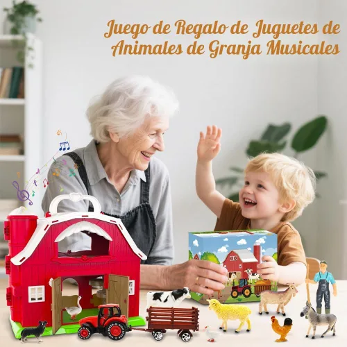 Miniatura 7 de Juguetes de granero rojo para niños pequeños de 1 a 3 años, figuras de animales de granja con tractor para niños de 2, 3, 4, 5 años, juguetes