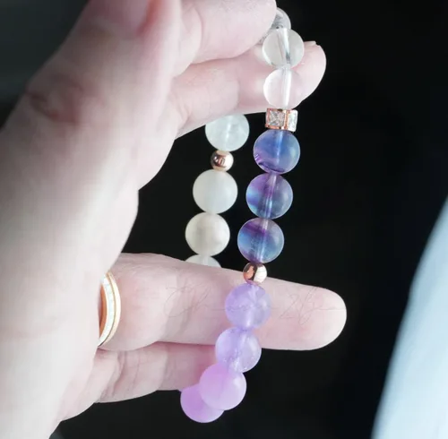 Miniatura 222 de Precious Gemstone Natural Crystal Healing Bracelet, Rutilated Quartz, Moonstone, Quartz Handmade Original Design Bracelet