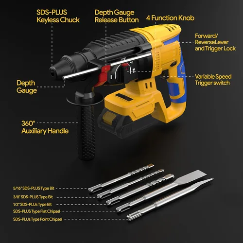 Miniatura 9 de Taladro de Martillo Giratorio Inalámbrico SDS Compatible con Batería Dewalt 20V (SIN Batería) Motor Sin Escobillas, Embrague de Seguridad, 4