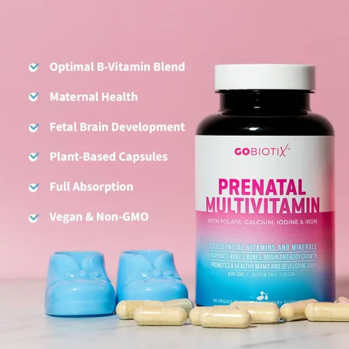 Miniatura 4 de GoBiotix Vitaminas prenatales veganas con hierro, calcio, vitamina D2, C, zinc y ácido fólico para mujeres embarazadas y antes del embarazo