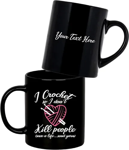 Miniatura 8 de Taza de cerámica con texto en inglés "I Crochet So I Don't Kill People", regalos de ganchillo para abuela, tía, mamá, 11 onzas, color negro