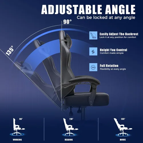 Miniatura 4 de GTPLAYER Silla para juegos, silla reclinable con reposacabezas y soporte lumbar, reposabrazos de conexión, silla ergonómica para juegos, respaldo