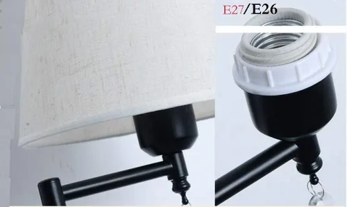 Miniatura 5 de Lámpara de pared con cadena de tracción e interruptor de botón enchufable, brazo oscilante, aplique de pared E26/E27 para dormitorio, mesita