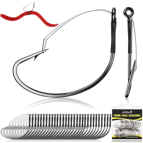 Miniatura 8 de Dovesun 30PCS Weedless Wacky Rig Hooks Worm Fishing Hooks for Bass Fishing Size 1# 1/0 2/0 for Ne-ko, No Sinker Rig Wide Gap with Soft Worm Baits