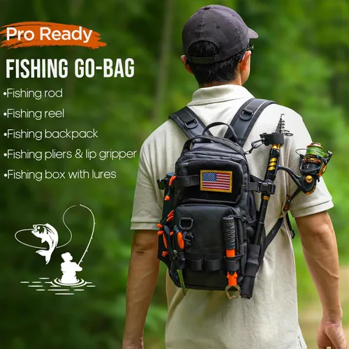 Miniatura 2 de THKFISH Combo de caña de pescar y carrete con mochila, kit de carrete giratorio de caña de pescar telescópica con señuelos de pesca, alicates y Kit
