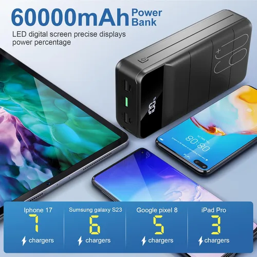 Miniatura 4 de Cargador portátil de 60000 mAh, carga rápida, 22.5 W, PD4.0 y QC 4.0 con cargador de batería USB C, cargador portátil de alta capacidad, cargador