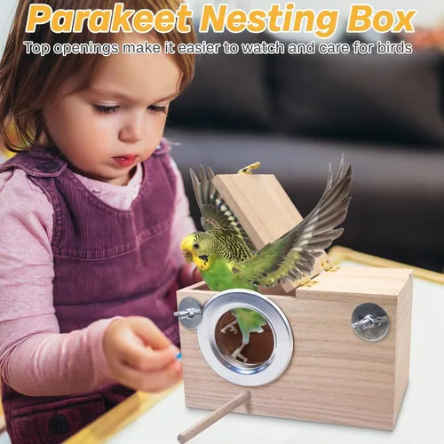 Miniatura 4 de PINVNBY Caja nido de periquitos para pájaros para jaula de madera, caja de cría de aves para tortolitos, cacatúas, periquitos, pinzones, pájaros