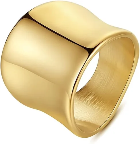 TIANYI Anillos chapados en oro para mujer, anillos de pulgar de acero inoxidable grueso vintage para hombres, anillo de banda ancha en tallas 6-9,