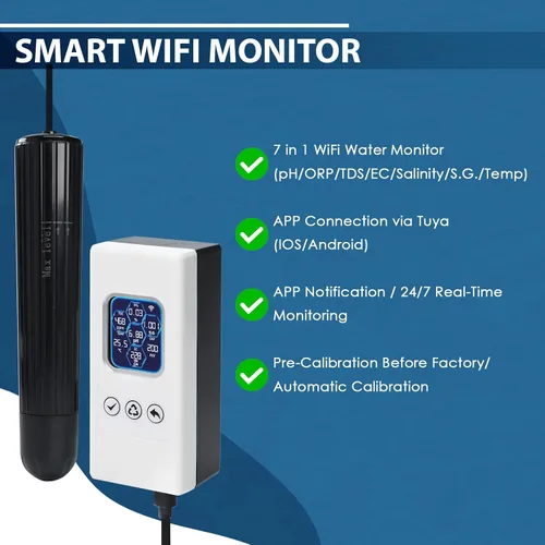 Miniatura 2 de 7 en 1 probador inteligente de calidad del agua, monitor de agua inalámbrico WiFi mide pH/ORP/TDS/EC/salinidad/SG/TEMP, medidor de calidad de agua
