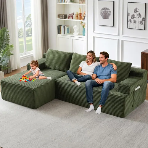 Miniatura 32 de Sofá seccional Cloud de 96 pulgadas, sofá deshuesado para sala de estar, sofá modular con asiento profundo, sofá de pana cómodo y esponjoso con Negro