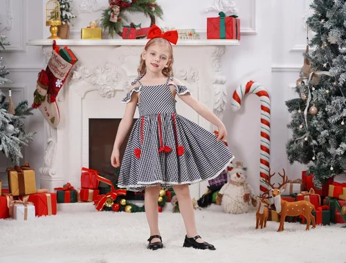 Miniatura 11 de IDOPIP Vestido de fiesta de Navidad para mujeres y niñas, vestido de tutú a cuadros rojos con capa con capucha, disfraz familiar a juego