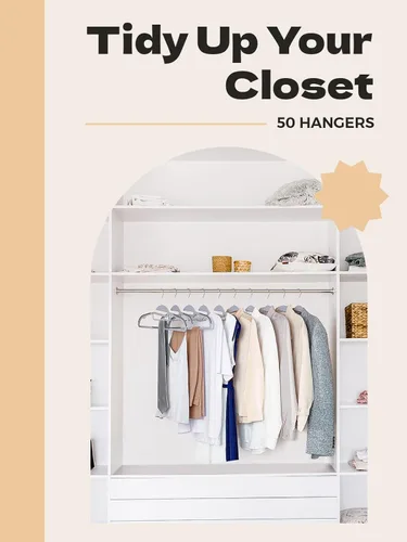 Miniatura 9 de HOUSE DAY Paquete de 50 perchas de plástico gris, delgadas que ahorran espacio, perchas antideslizantes con almohadillas de goma, percha resistente