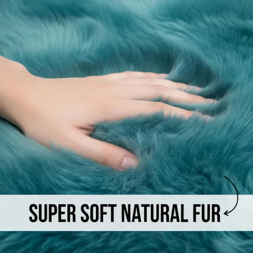 Miniatura 7 de Alfombra de Piel de Oveja Genuina Azul Playa de 2x3 pies, Alfombra de Acento de Piel Real Suave de Una Sola Piel para Silla, Funda de Asiento