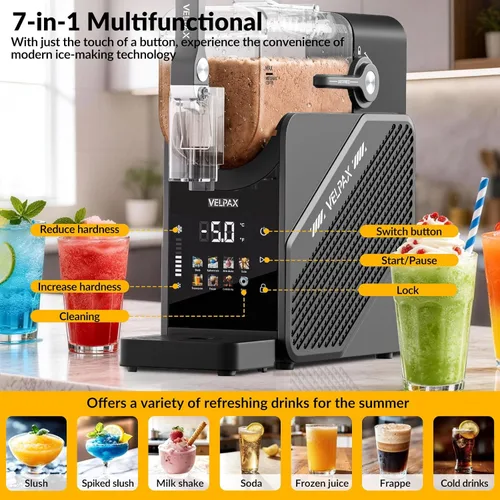 Miniatura 3 de Máquina de granizado de 88 onzas, máquina de granizado 7 en 1 para el hogar, máquina profesional de bebidas congeladas con pantalla LED, limpieza