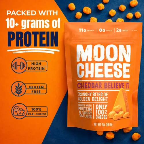 Miniatura 8 de Moon Cheese Cheddar Believe It, 10 onzas, paquete de 2, aperitivo de queso crujiente y rico en proteínas, apto para dieta cetogénica, 100% queso real